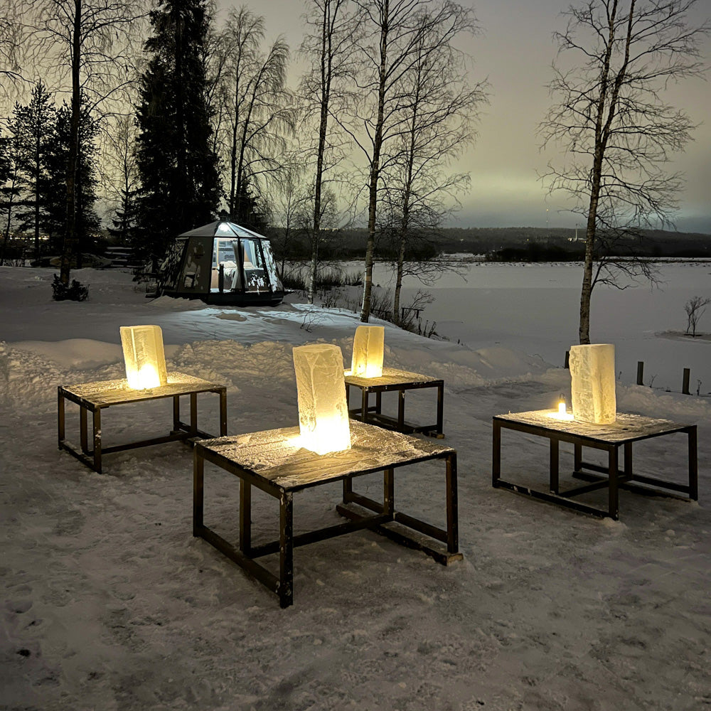 Ice sculpting blocks on the table ready to be sculpted