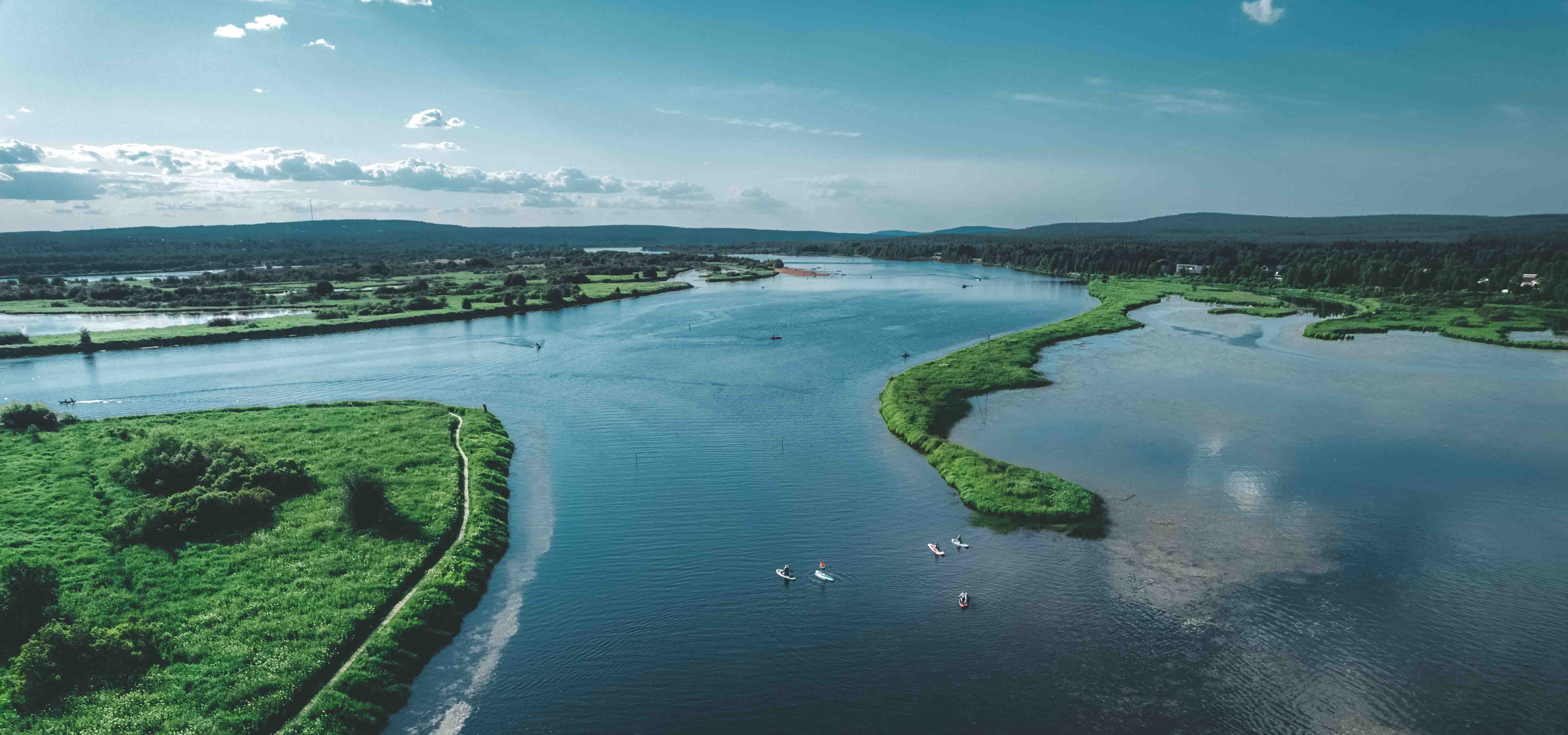 An aerial view of Ounas River close to Roiske Rovaniemi
